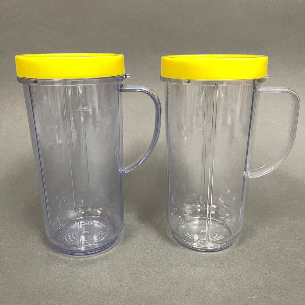 Magic Bullet Cups Party Replacement Mugs with Yellow Comfort Lip Rings Lot of 2